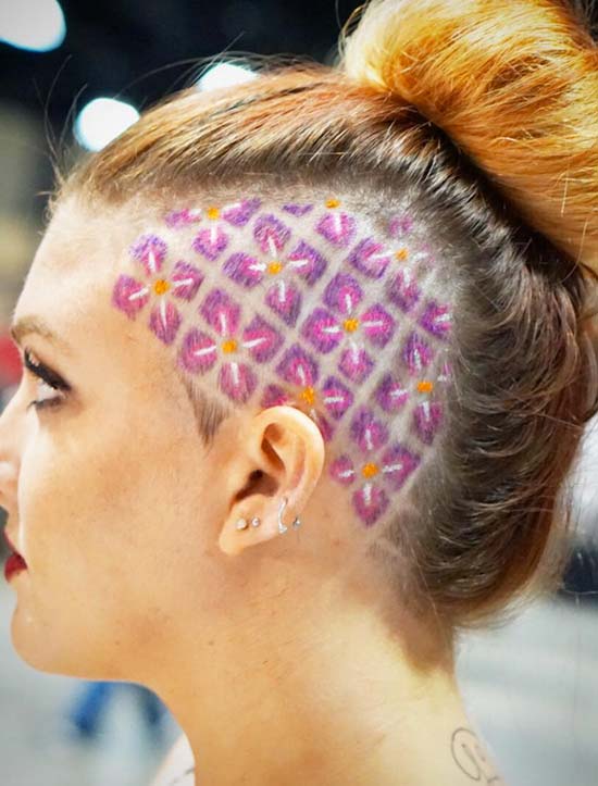 Women's Updo Undercut Hairstyles with Hair Tattoos