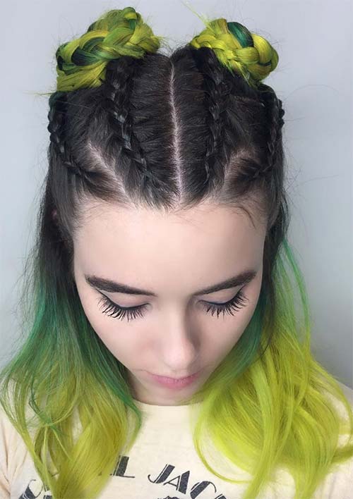 100 Ridiculously Awesome Braided Hairstyles: Braided Space Buns 