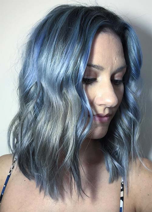 Blue Denim Hair Colors: Silver and Blue Balayage Bob