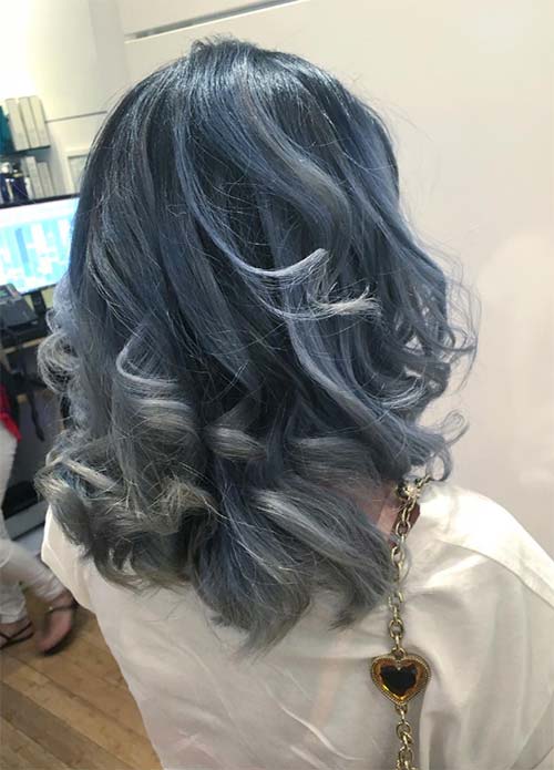 Blue Denim Hair Colors: Swirly Silver Denim Bob