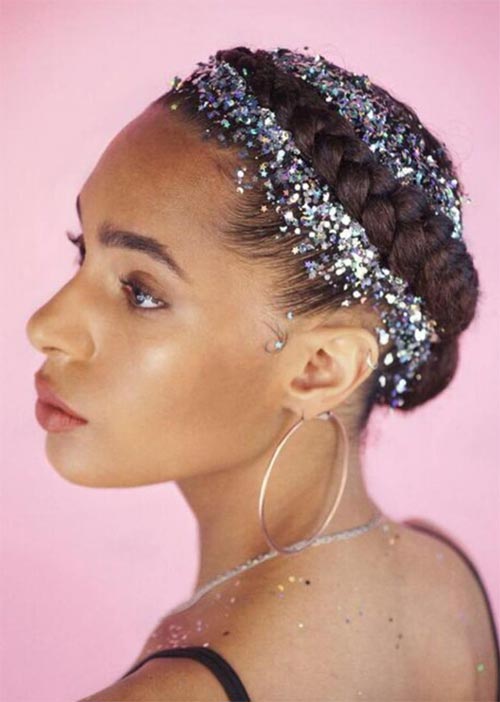 Pretty Holiday Hairstyles Ideas: Glitter Halo Braided Updo