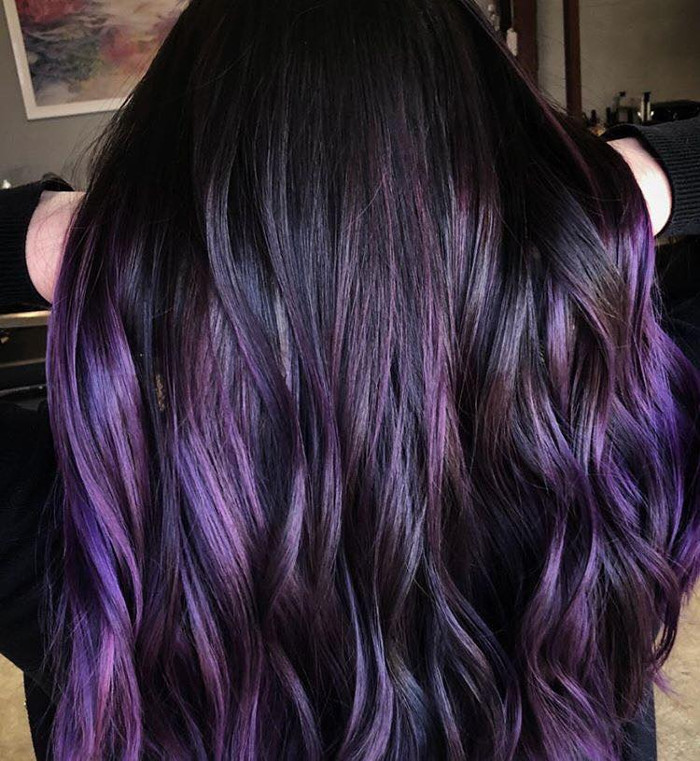 Blackberry Hair is the Unexpected Spring Hair Color Trend purple hair balayage